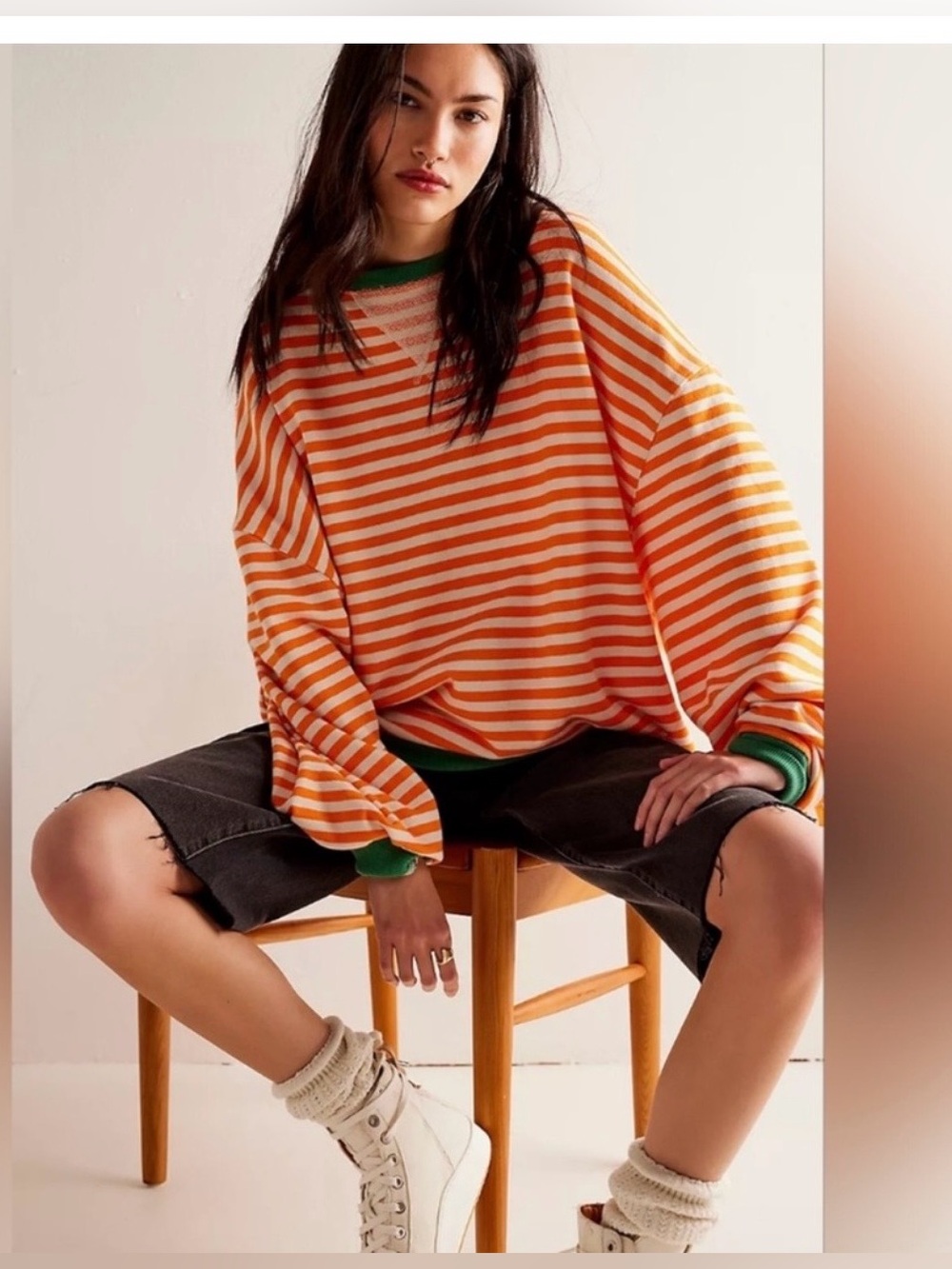We the agree Striped Orange and Cream Relaxed Sweatshirt